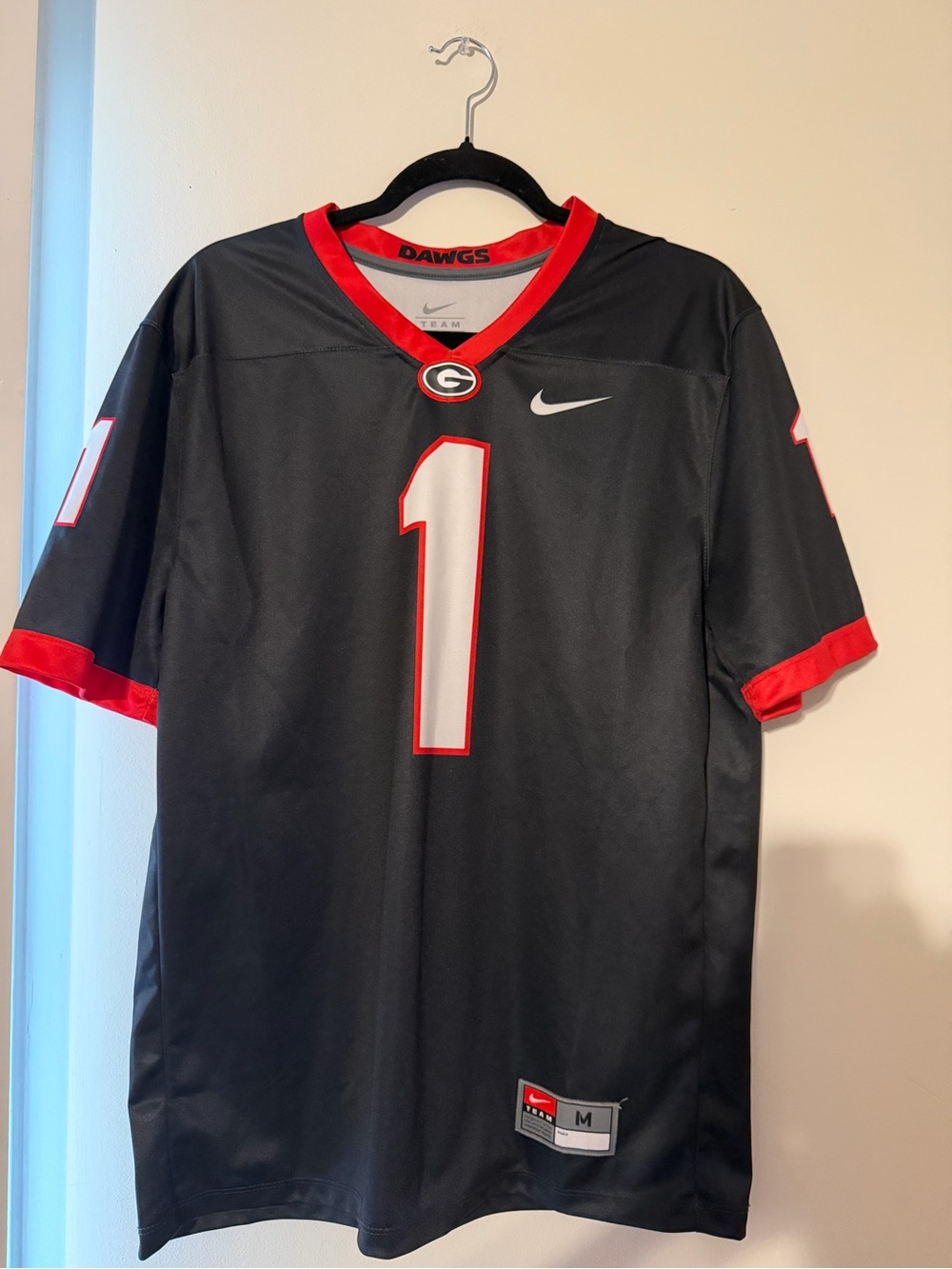 Dawgs Black and Red Football Jersey with White #1